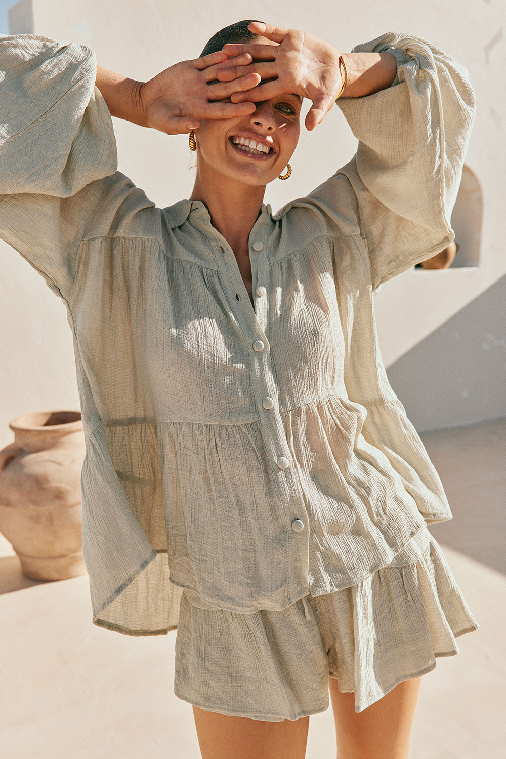 Green High Waist Drawstring Panelled Huxley Shorts