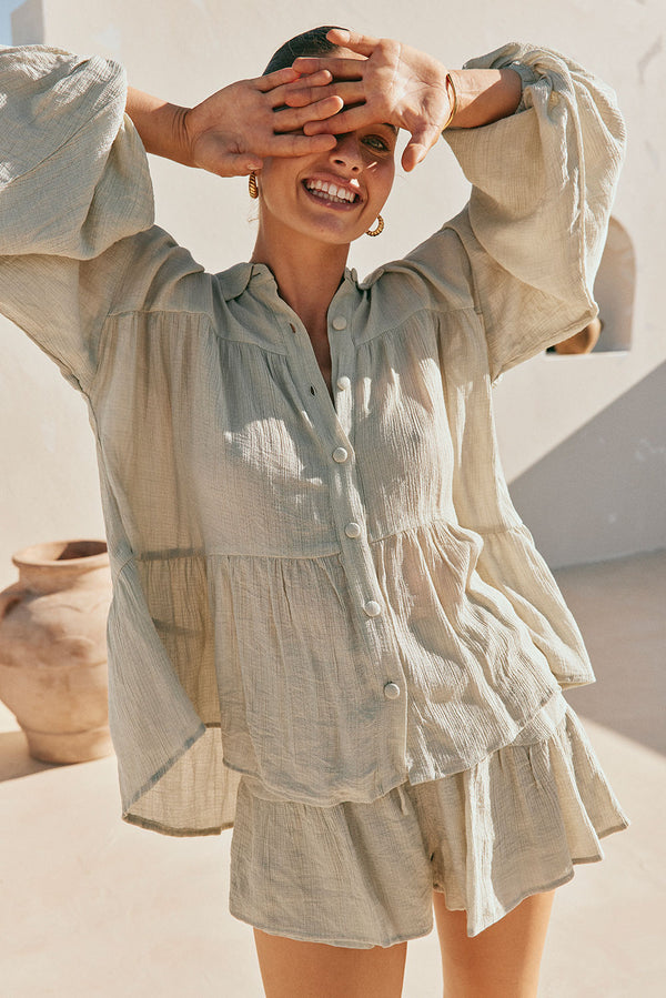 Green High Waist Drawstring Panelled Huxley Shorts