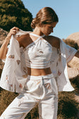 Paradise Halterneck Embroidered Cove Crop Top - Serenita, White, Beige, Pink