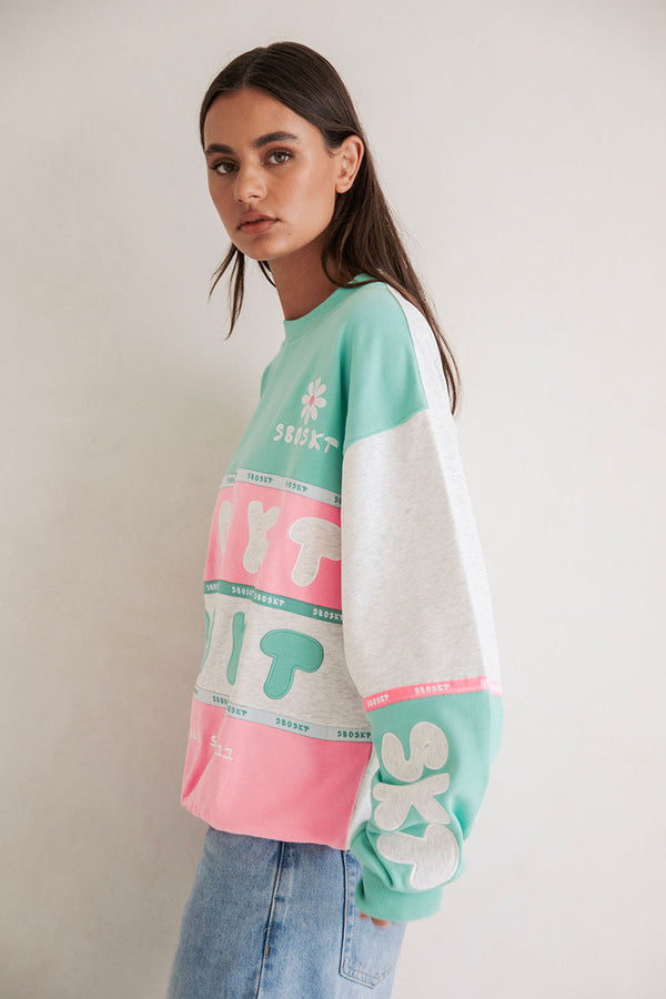 Swisse Vintage Oversized Sweater - Pink Green White