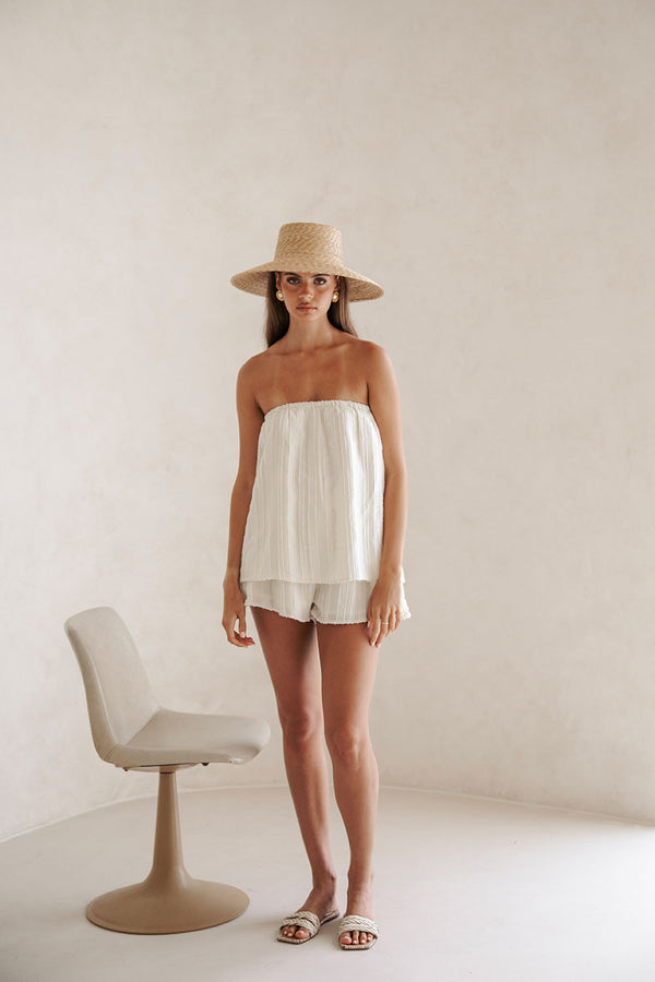 Cream Textured Stripe Strapless Sophie Playsuit