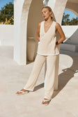 Beige and White Stripe Woven Wide Leg Billy Pants