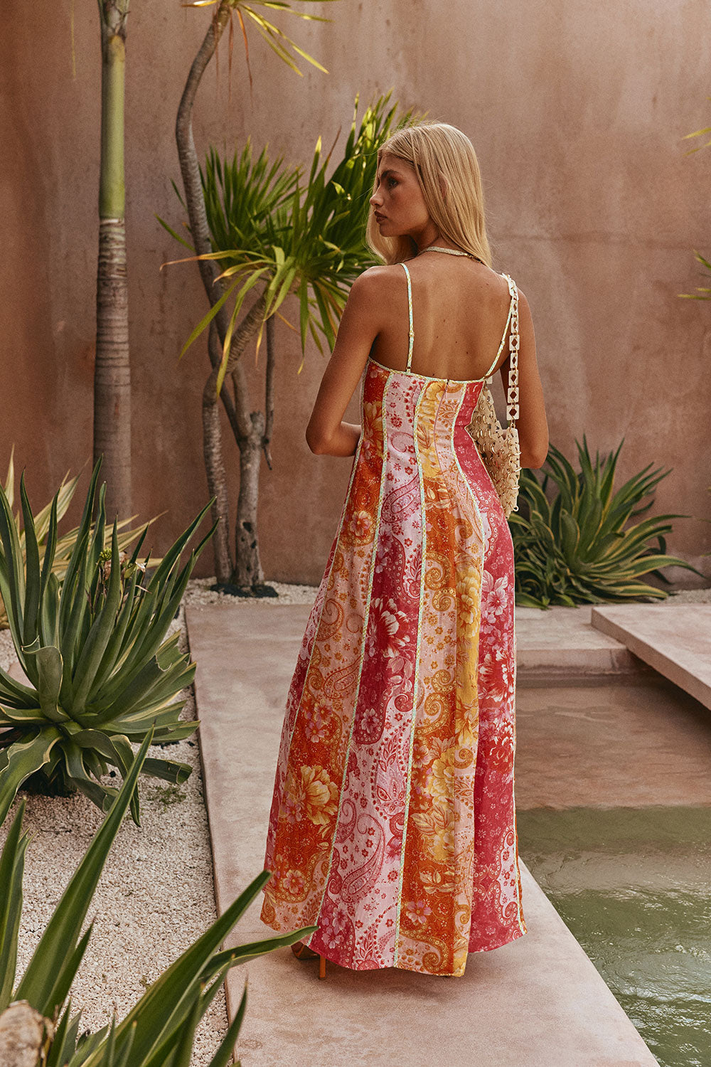 Pink Botanica De Flor Print Maxi Lune Dress