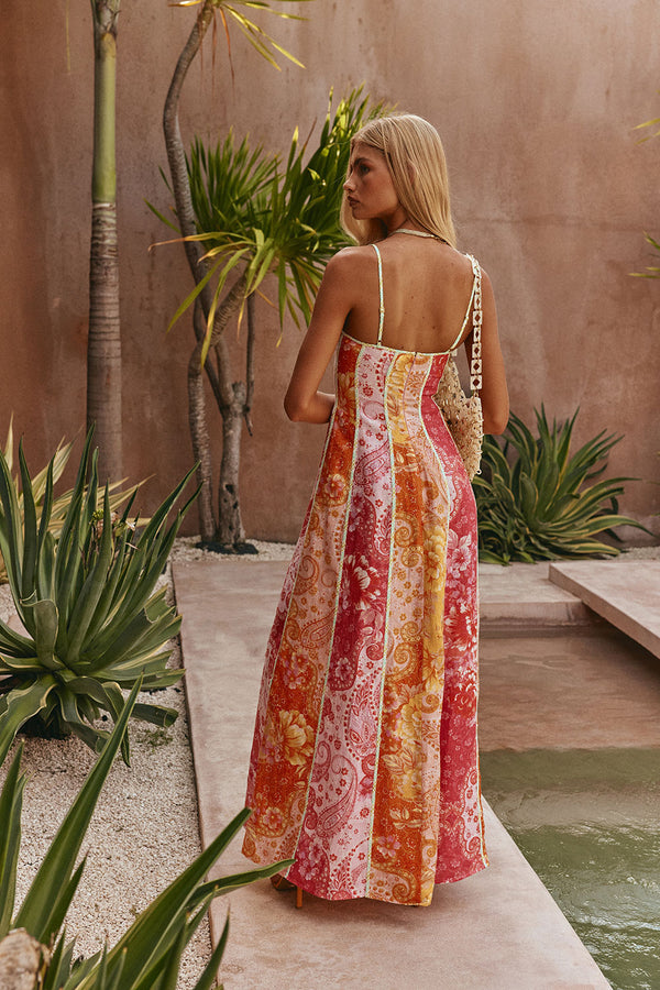 Pink Botanica De Flor Print Maxi Lune Dress