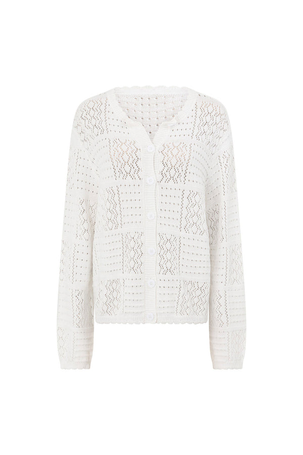 White Knit Long Sleeve Button Up Martina Top