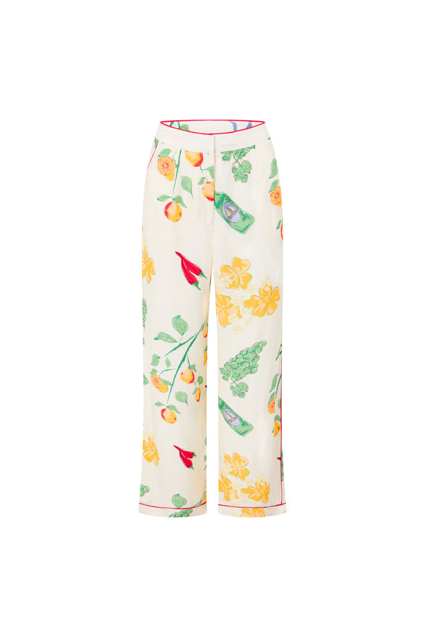 White Aesta Floral Print High Waist Izabelle Pants