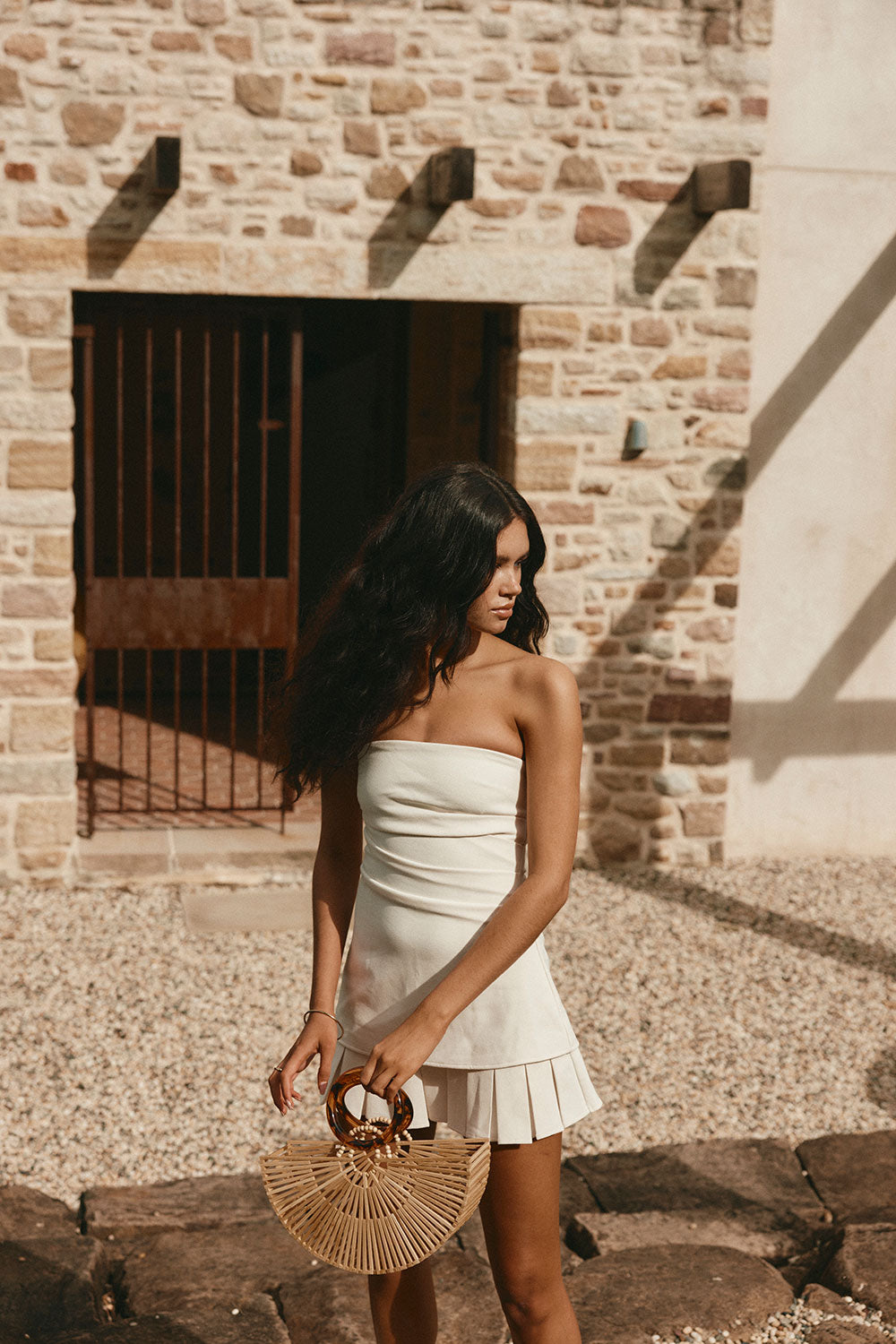 White Strapless Pleated Mini Izel Dress SABO White Strapless Pleated Mini Izel Dress SABO