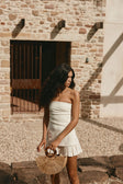 White Strapless Pleated Mini Izel Dress