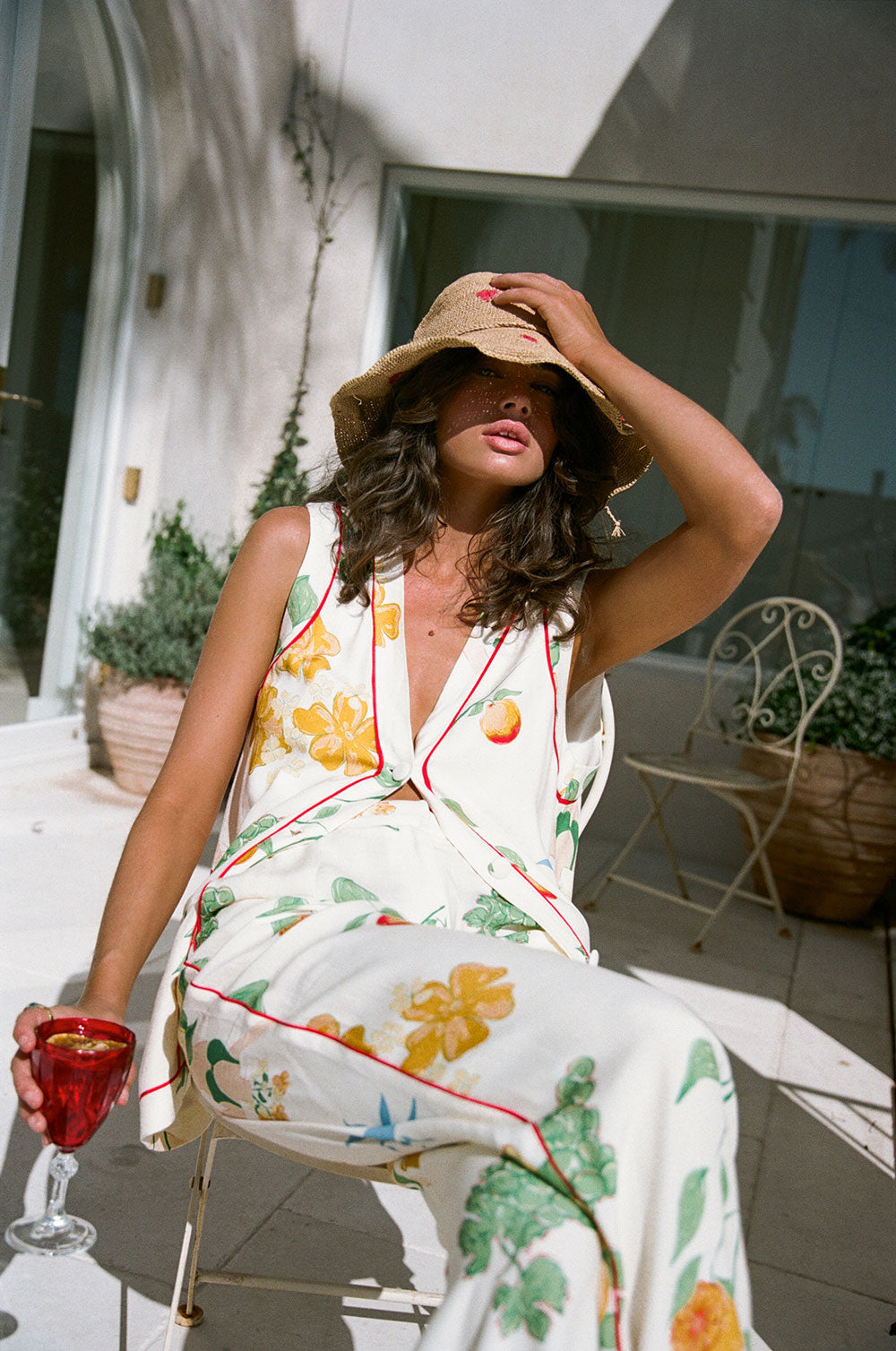 White Aesta Floral Print High Waist Izabelle Pants