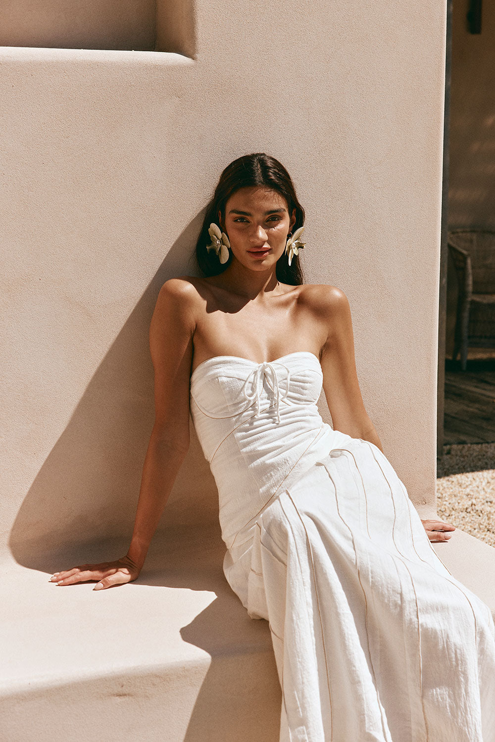 White Pleated Flounce Maxi Viviana Skirt