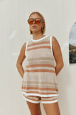 Tan and Cream Stripe Crochet Boxy Kiama Top