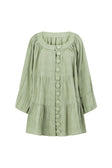 East Button Flounce Mini Dress - Green
