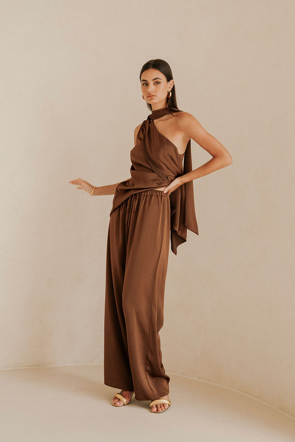 Bailen Elasticated Tie Pants - Brown