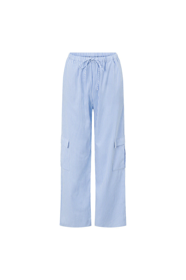Blue High Waist Drawstring Pocket Brielle Pants