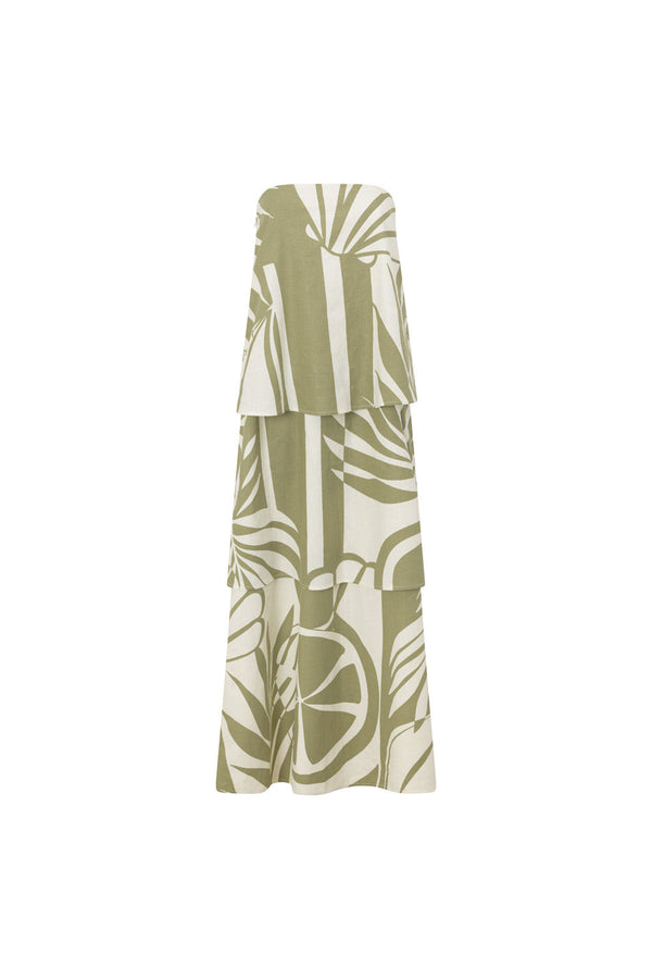 Palm Green Strapless Panel Maxi Kya Dress