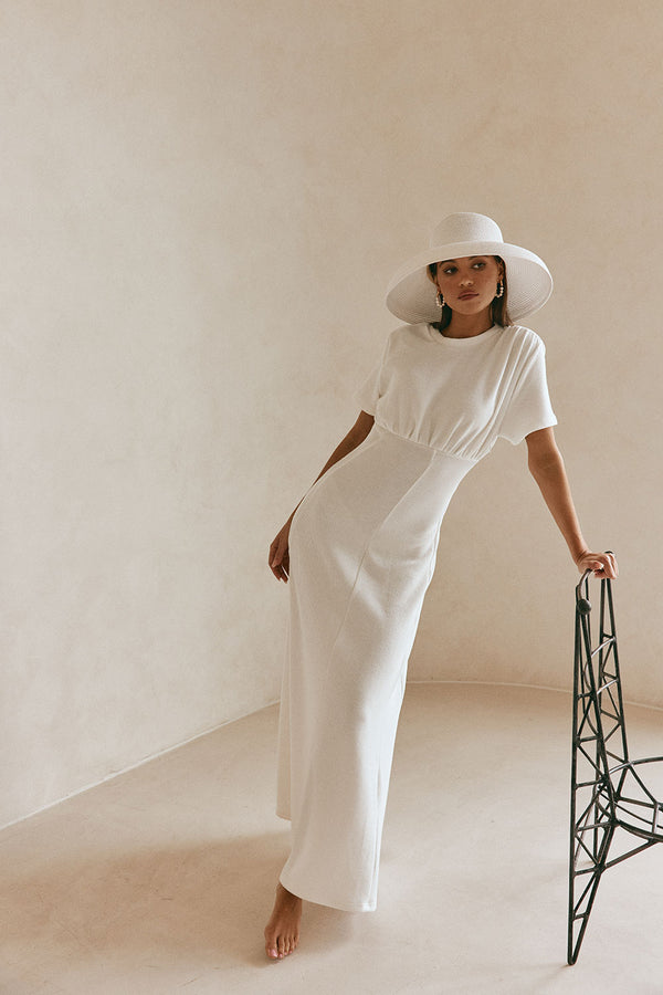 White Ribbed A Line Maxi Gizelle Dress