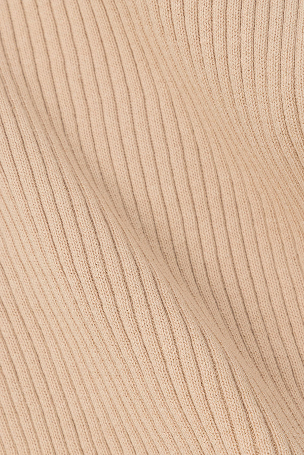 Tan Knit Asymmetric Cutout Side Split Indie Top