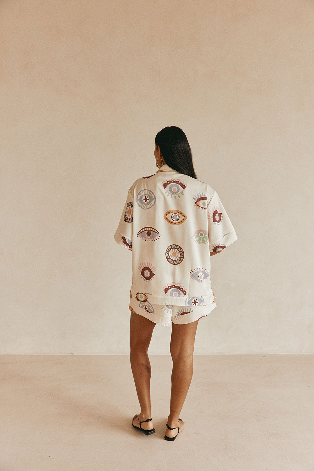 Cream Matia Print Button Up Marika Top