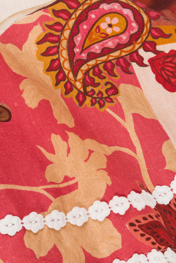 Red Floral Barocca Print Off Shoulder Mini Issa Dress