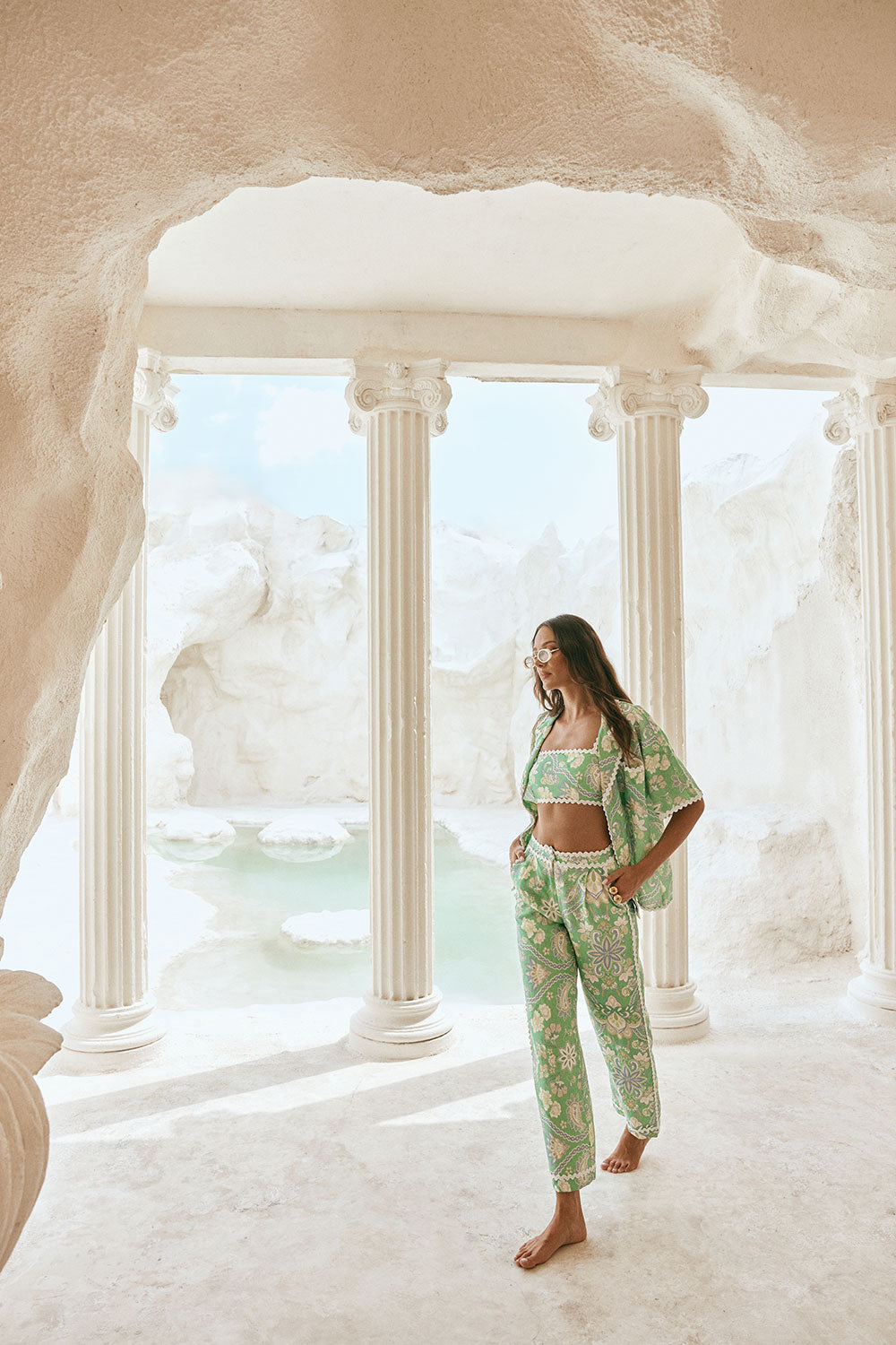 Green Floral Heritage print Kelia Trouser Pants