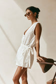 White V Neck Front Tie Wrap Sandy Playsuit