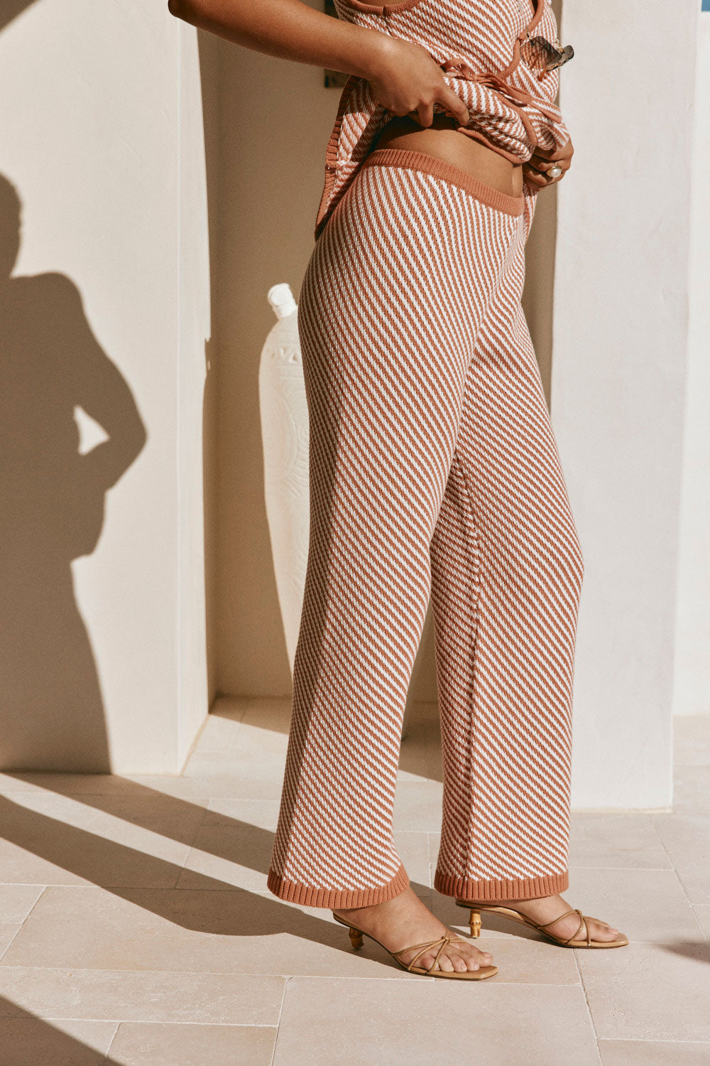 White and Coral Orange Stripe Elastic Billy Pants