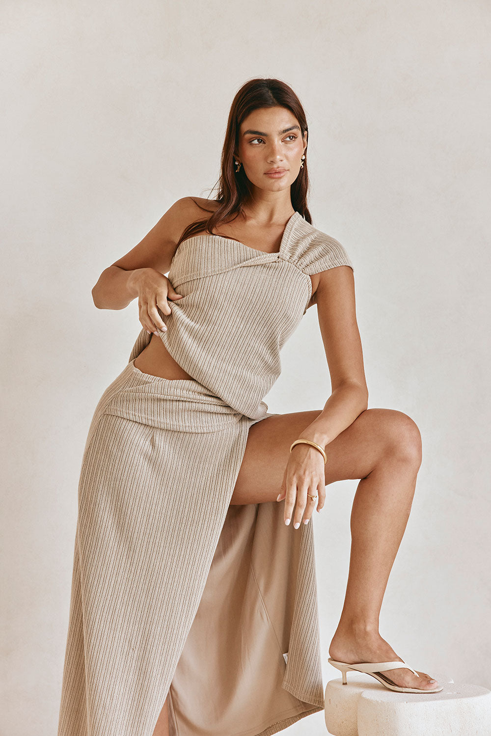 Khaki Knot Split Wrap Maxi Nina Skirt