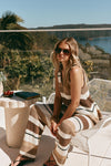 Tan Brown and Cream Stripe V Neck Lana Top