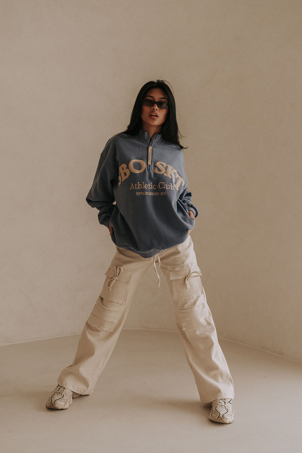 Montpellier Oversized Vintage Sweater - Fleece Blue, Tan