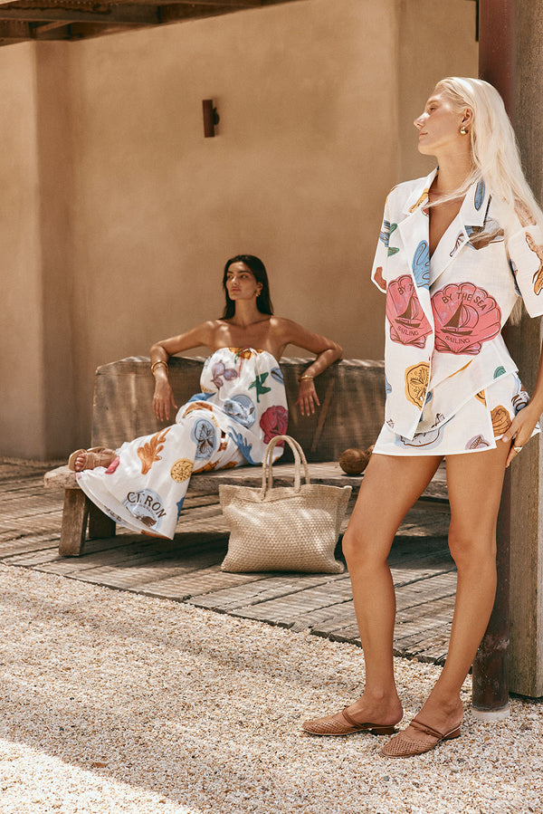 White Shell By The Sea Print Wrap Mini Avery Skirt