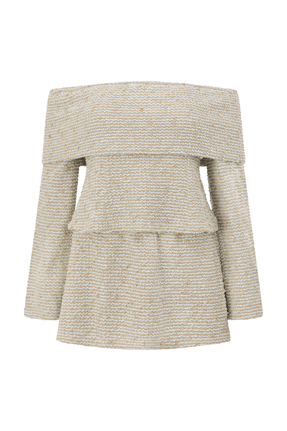 Tan Boucle Off Shoulder Mini Morella Dress