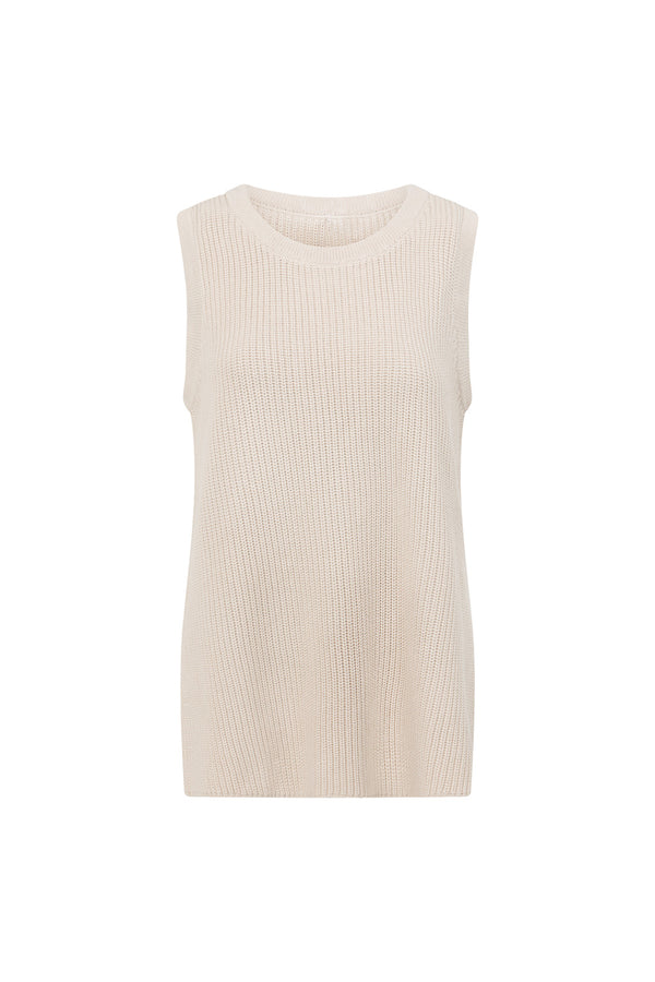 Beige Cotton Knit Round Neck Maxine Tank Top