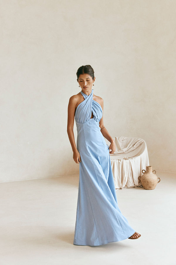 Ginevra Halterneck Maxi Dress - Blue