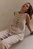 Beige Cotton Knit Button Up Lilah Top