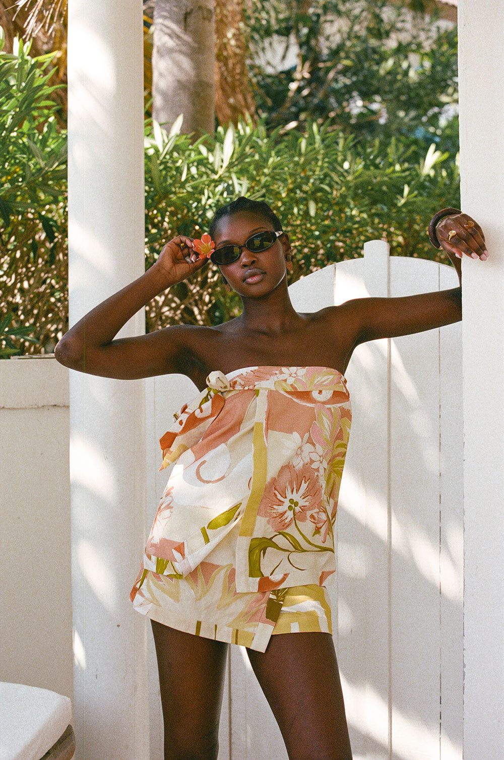 Orange Thalassa Rust Print Strapless Tie Elexus Top