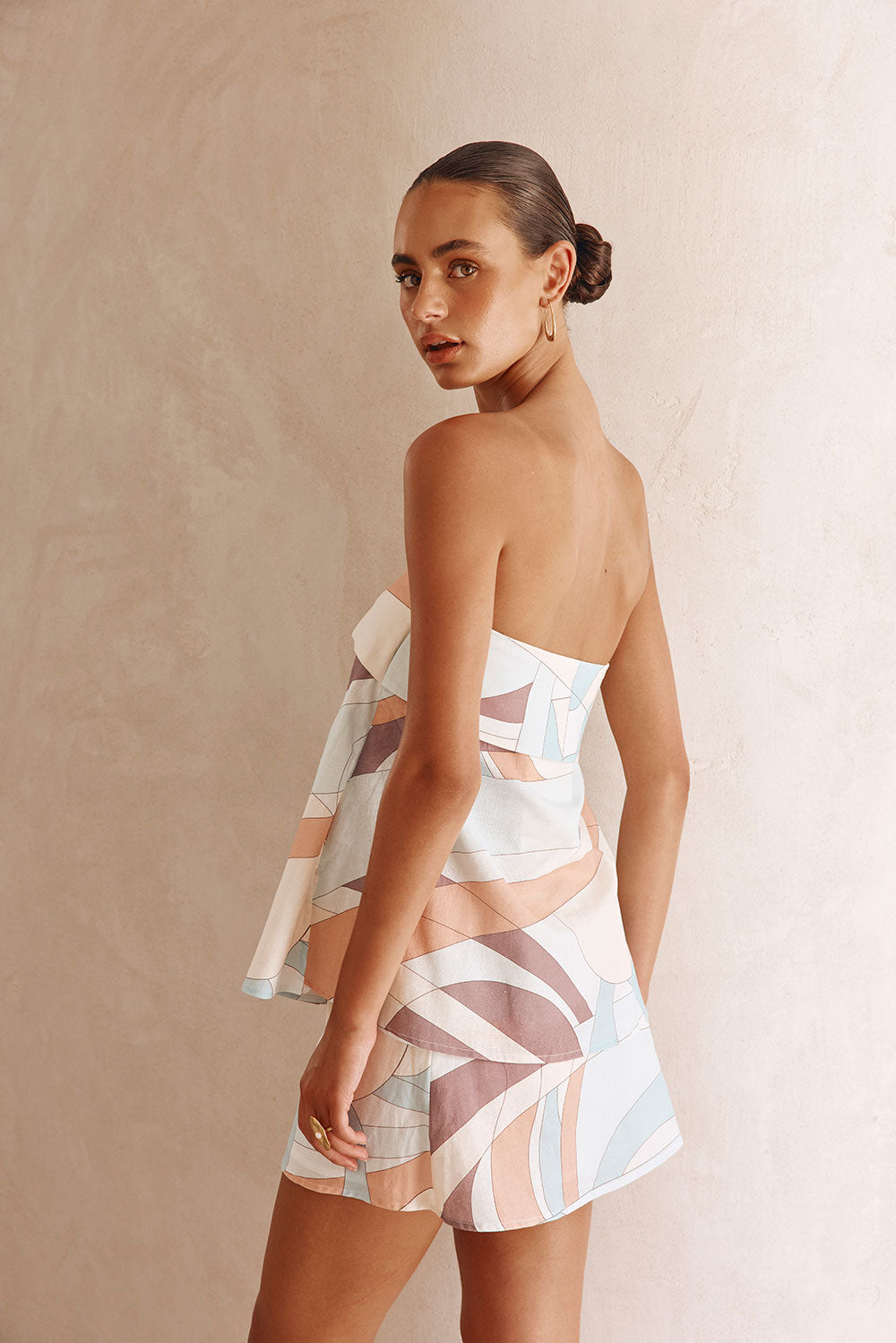 White Halcyon Print Strapless Ria Top