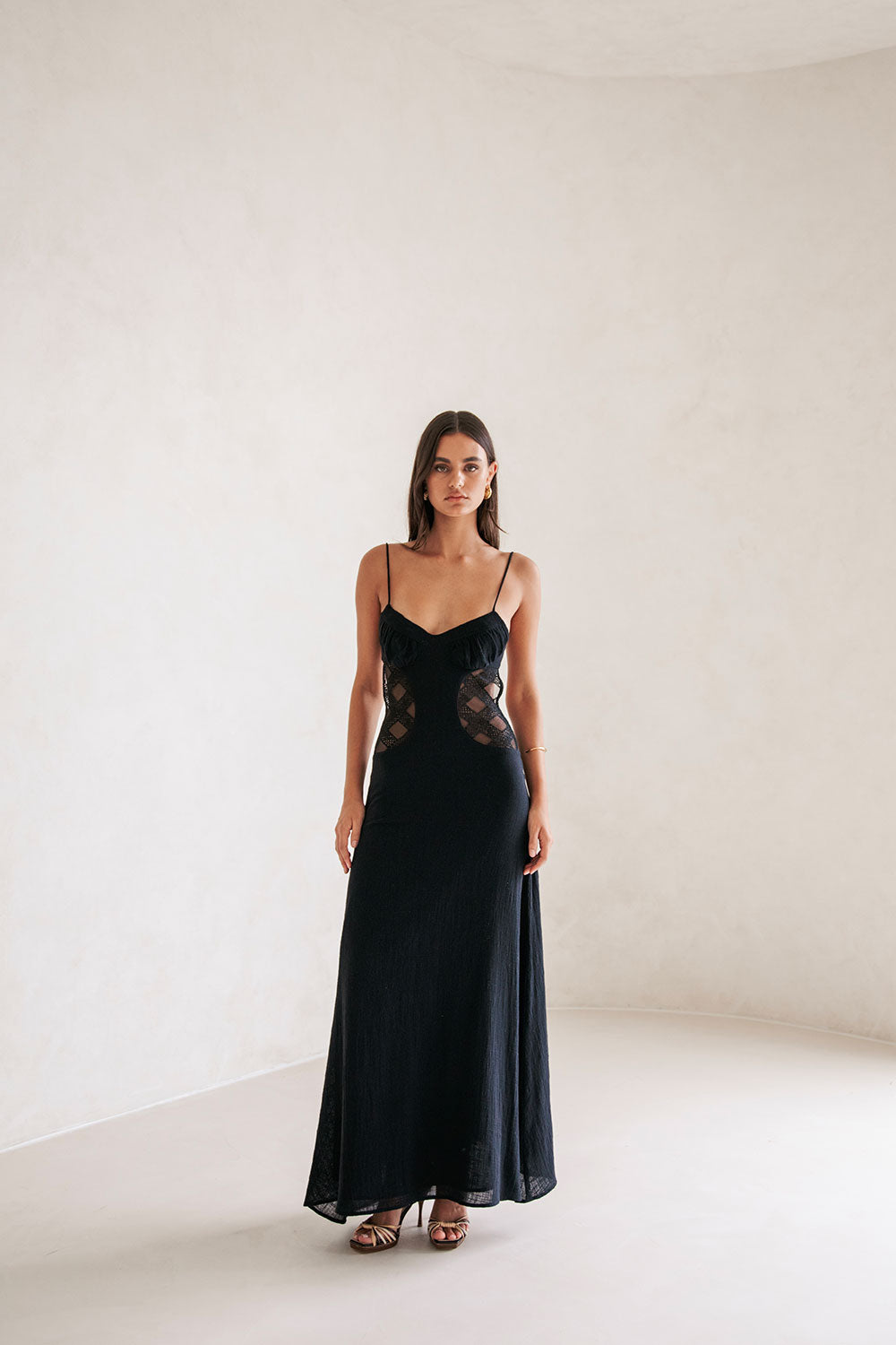 30 men and 2 women dressed in black and white Sabine Faux Pearl Embellished Maxi Dress, L / Neutrals main image 0