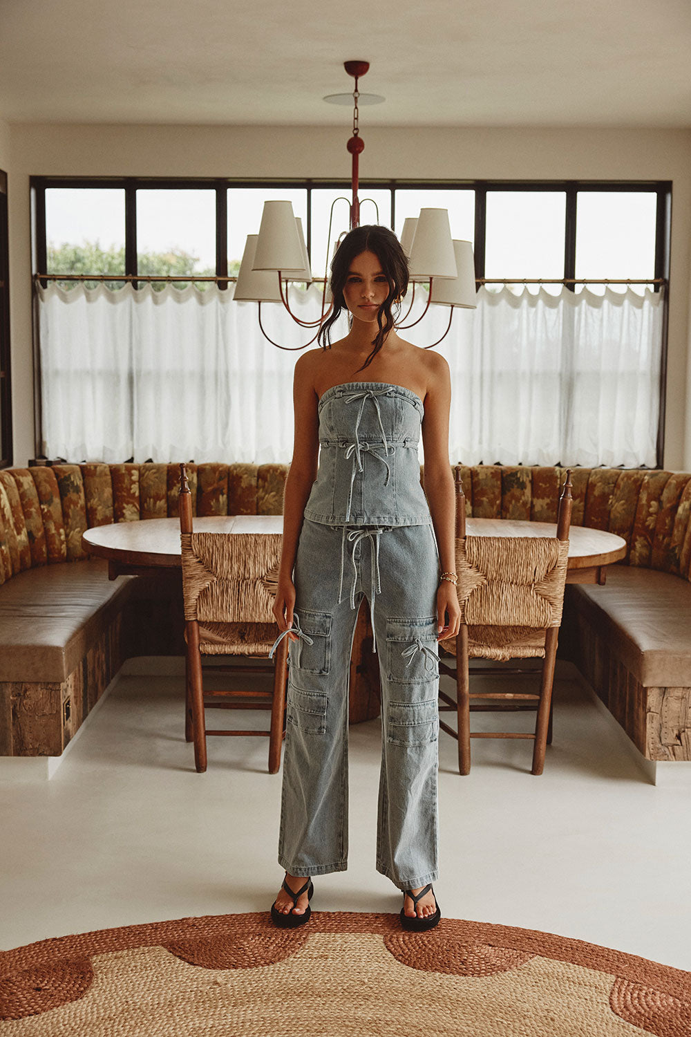 Blue Denim Tie Pocket Cargo Jaicee Pants