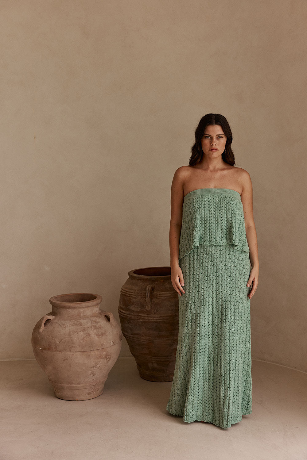Green Crochet Knit Strapless Maxi Maria Dress SABO Green Crochet Knit Strapless Maxi Maria Dress SABO