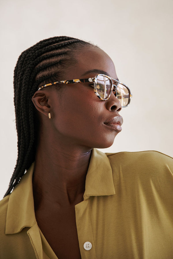 Brown Lense Speckled Frame Aviator Domi Sunglasses