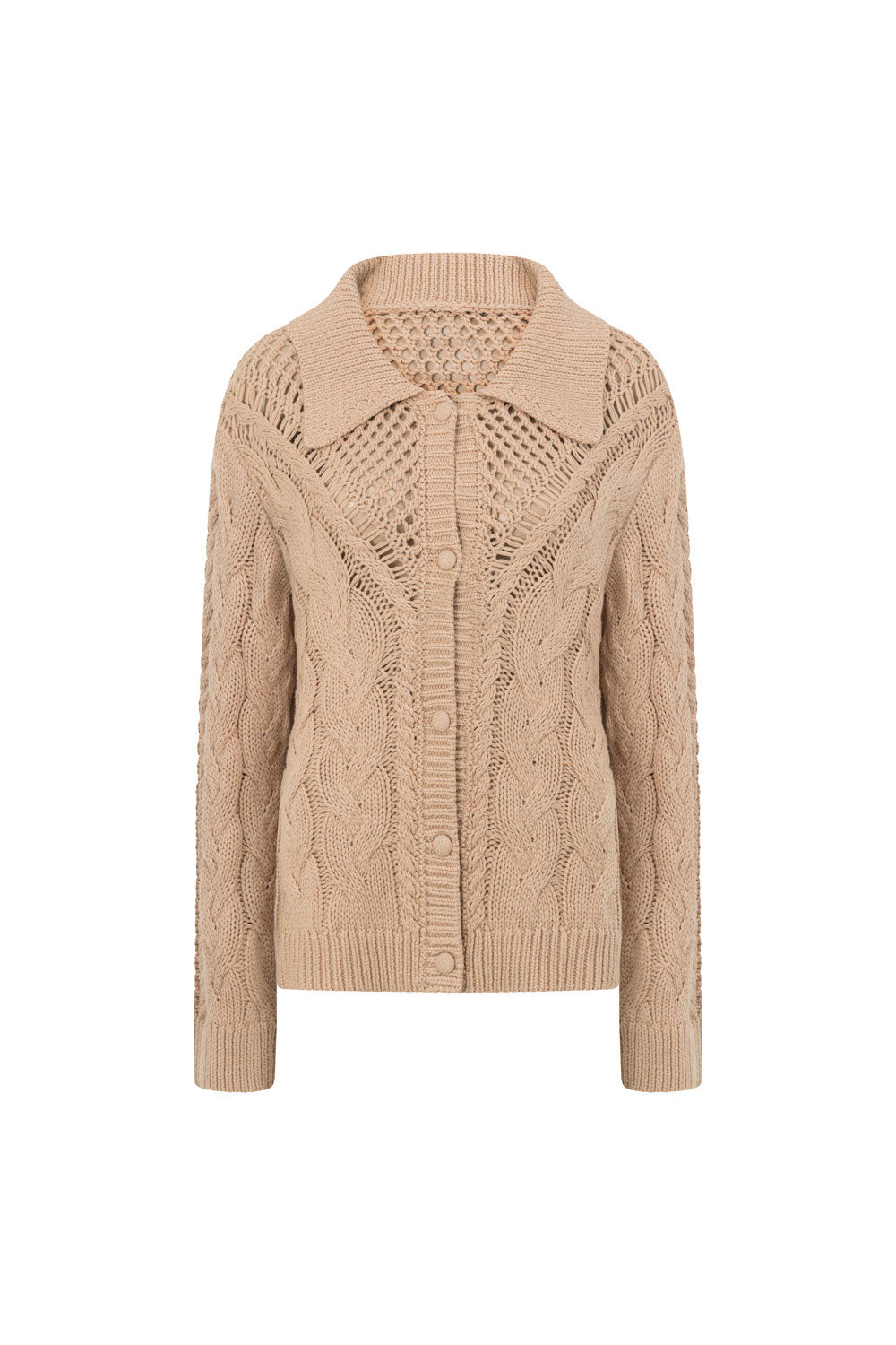 Tan Knit Long Sleeve Button Up Collar Addison Sweater