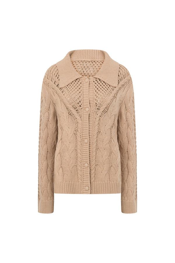 Tan Knit Long Sleeve Button Up Collar Addison Sweater