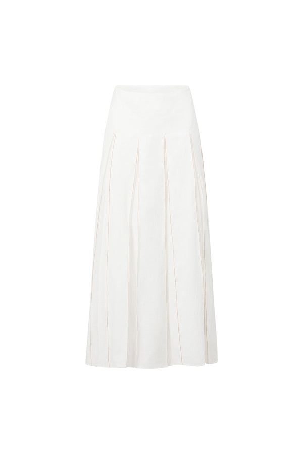 White Pleated Flounce Maxi Viviana Skirt
