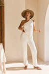 White Ribbed Knit Elastic Audri Pants