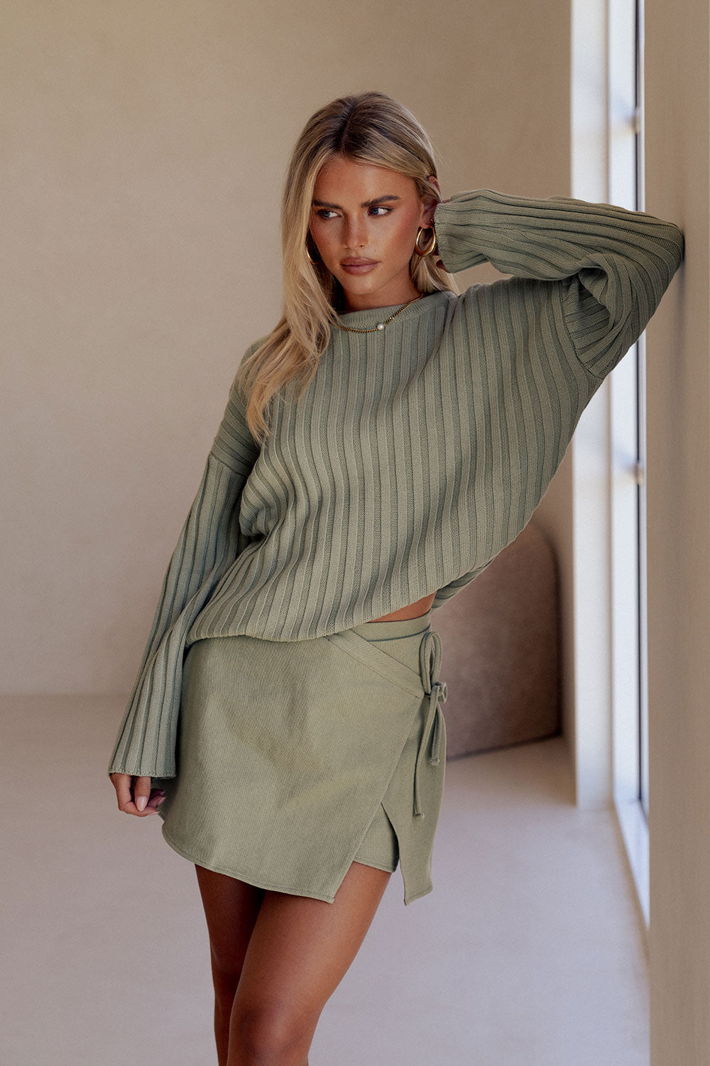 Sage Green Asymmetric Wrap Mini Rocio Skort – SABO