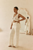 Cream Knit Elastic High Waist Blanca Pants