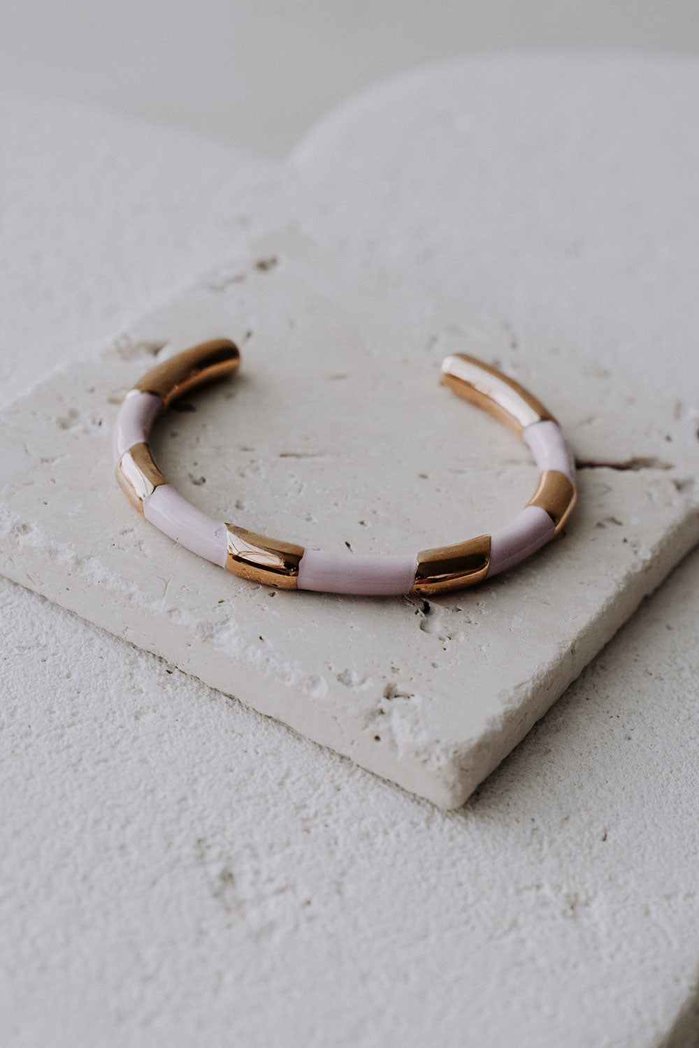 Gold Plated and Beige Stripe Evelyn Bangle