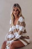 Tan and White Striped Knit Long Sleeve Akora Top