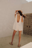 Peach Boxy V Neck Scooped Back Pocket Coda Playsuit