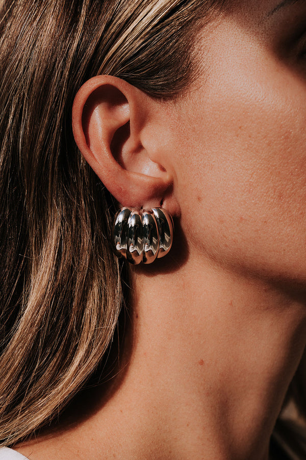 Silver Toned Stainless Steel  Round Samara Earrings